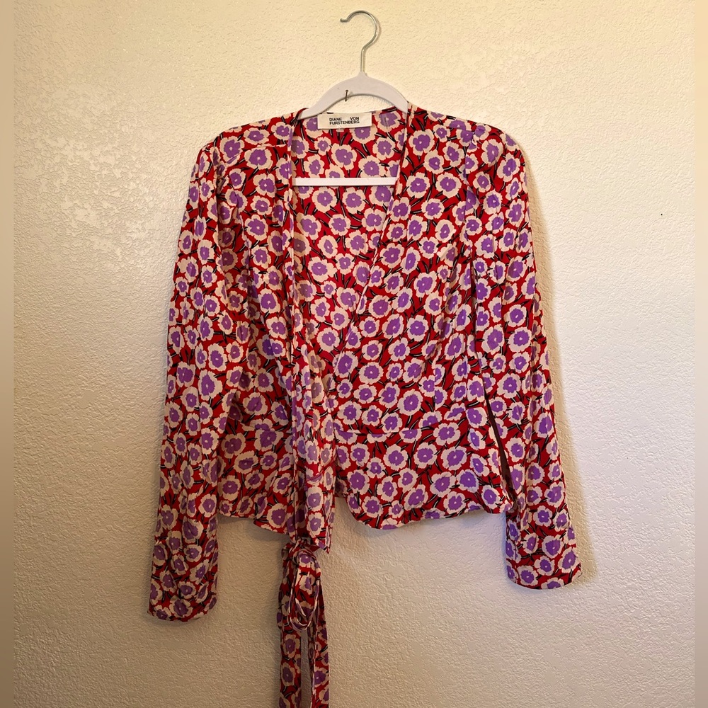 Diane Von Furstenberg Red and Purple Floral Blouse